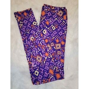 Lularoe Leggings OS Purple Orange Retro Aztec Funky‎ 70s Design One Size - A